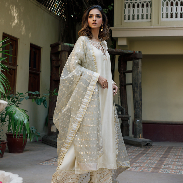 Wahajmkhan | Bahar Begum Formals | IVORY RAW BAHAR by Wahaj M.Khan - Designer Dress - Type: Ladies Clothes - Available at Libayah - 100% Original