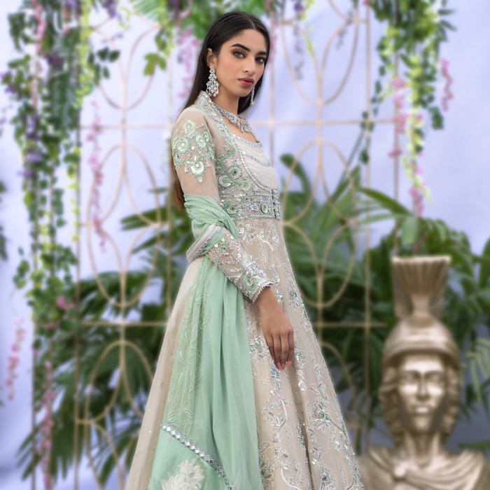 Wahaj M.Khan | Nureh Wedding Formals | Ivory and Mint Green Anarkali by Wahaj M.Khan - Designer Dress - Type: Ladies Clothes - Available at Libayah - 100% Original