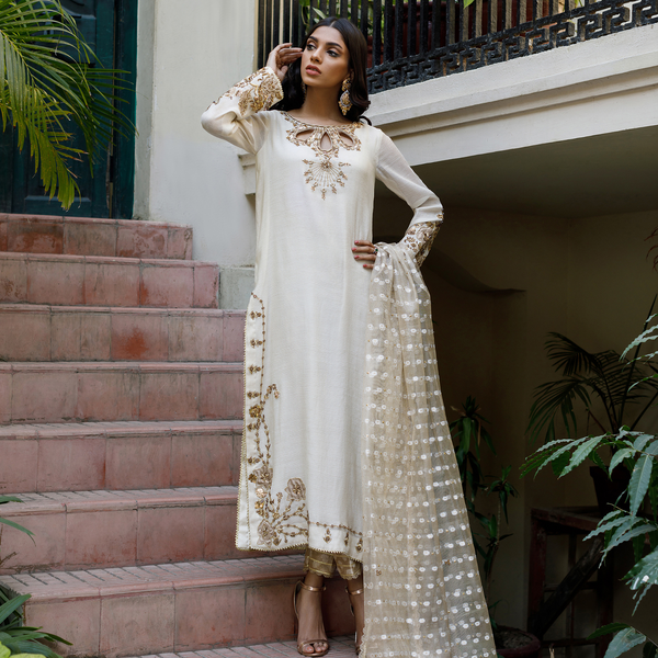 Wahajmkhan | Bahar Begum Formals | IVORY & COPPER BEGUM OUTFIT by Wahaj M.Khan - Designer Dress - Type: Ladies Clothes - Available at Libayah - 100% Original