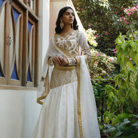 Wahajmkhan | Bahar Begum Formals | WHITE GOLD MERMAID LC by Wahaj M.Khan - Designer Dress - Type: Ladies Clothes - Available at Libayah - 100% Original