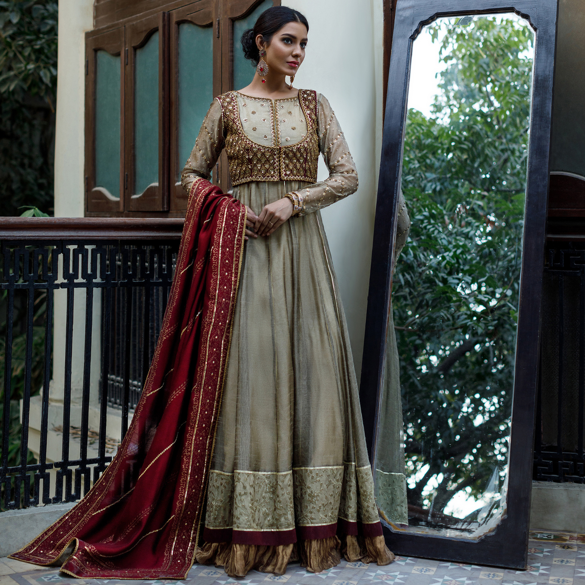 Wahajmkhan | Bahar Begum Formals | IVORY & MAROON BEGUM PESHWAS by Wahaj M.Khan - Designer Dress - Type: Ladies Clothes - Available at Libayah - 100% Original