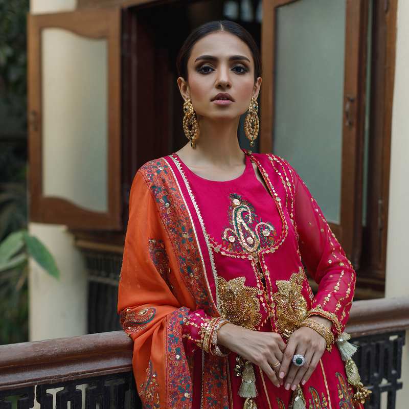 Wahajmkhan | Bahar Begum Formals | MAGENTA BLOCK ANARKALI by Wahaj M.Khan - Designer Dress - Type: Ladies Clothes - Available at Libayah - 100% Original