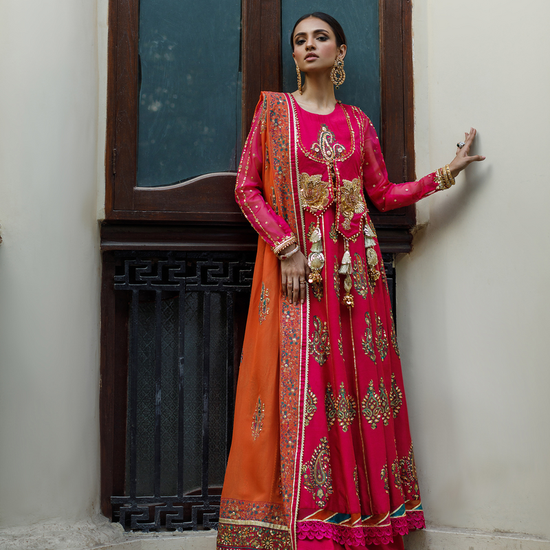 Wahajmkhan | Bahar Begum Formals | MAGENTA BLOCK ANARKALI by Wahaj M.Khan - Designer Dress - Type: Ladies Clothes - Available at Libayah - 100% Original