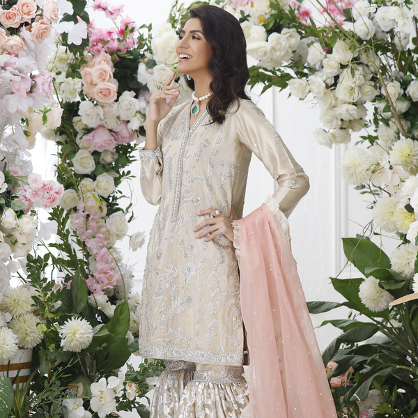 Wahajmkhan | Eden wedding Formals | GOLD GHARARA SUIT by Wahaj M.Khan - Designer Dress - Type: Ladies Clothes - Available at Libayah - 100% Original