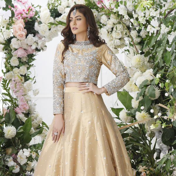 Wahajmkhan | Eden wedding Formals | ANTIQUE GOLD LENGA & CHOLI by Wahaj M.Khan - Designer Dress - Type: Ladies Clothes - Available at Libayah - 100% Original