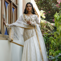 Wahajmkhan | Bahar Begum Formals | WHITE GOLD MERMAID LC by Wahaj M.Khan - Designer Dress - Type: Ladies Clothes - Available at Libayah - 100% Original