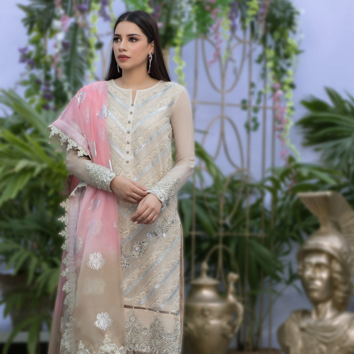 Wahaj M.Khan | Nureh Wedding Formals | Ivory and Candy Pink Straight Shirt by Wahaj M.Khan - Designer Dress - Type: Ladies Clothes - Available at Libayah - 100% Original