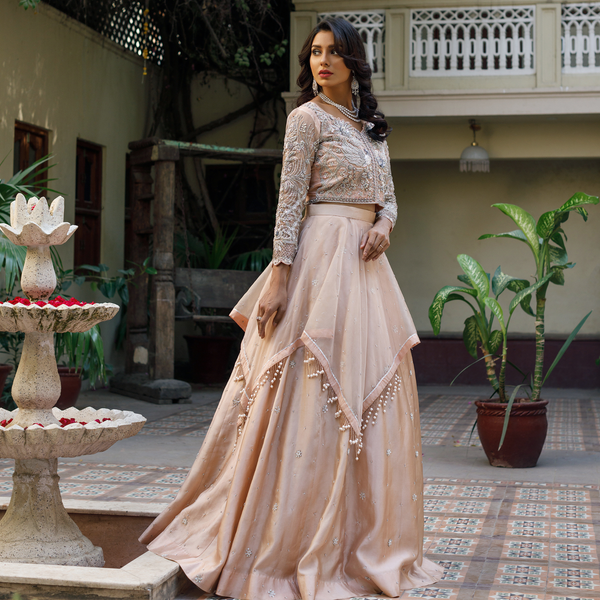 Wahajmkhan | Bahar Begum Formals | NUDE BIRD LEHNGA by Wahaj M.Khan - Designer Dress - Type: Ladies Clothes - Available at Libayah - 100% Original