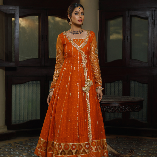 Wahajmkhan | Bahar Begum Formals | SAPPHIRE BURNT ANGARKHA by Wahaj M.Khan - Designer Dress - Type: Ladies Clothes - Available at Libayah - 100% Original