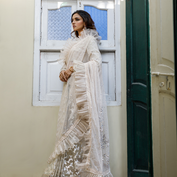 Wahajmkhan | Bahar Begum Formals | IVORY SARI PANTS by Wahaj M.Khan - Designer Dress - Type: Ladies Clothes - Available at Libayah - 100% Original