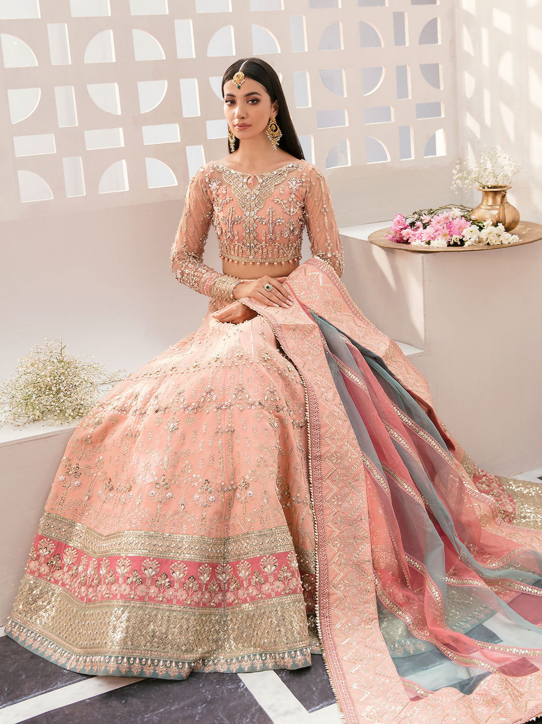 Gulaal | Wedding Formals | AFREEN GL-WS-22V1-29 (PEACH LEHNGA CHOLI) by Gulaal - Designer Dress - Type: Ladies Clothes - Available at Libayah - 100% Original
