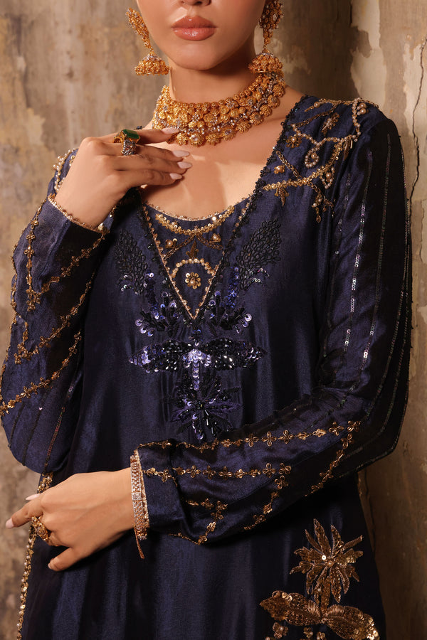 Wahaj M Khan | Banno Formals |  Navy Slit Bano Silk by Wahaj M Khan - Designer Dress - Type: Ladies Clothes - Available at Libayah - 100% Original