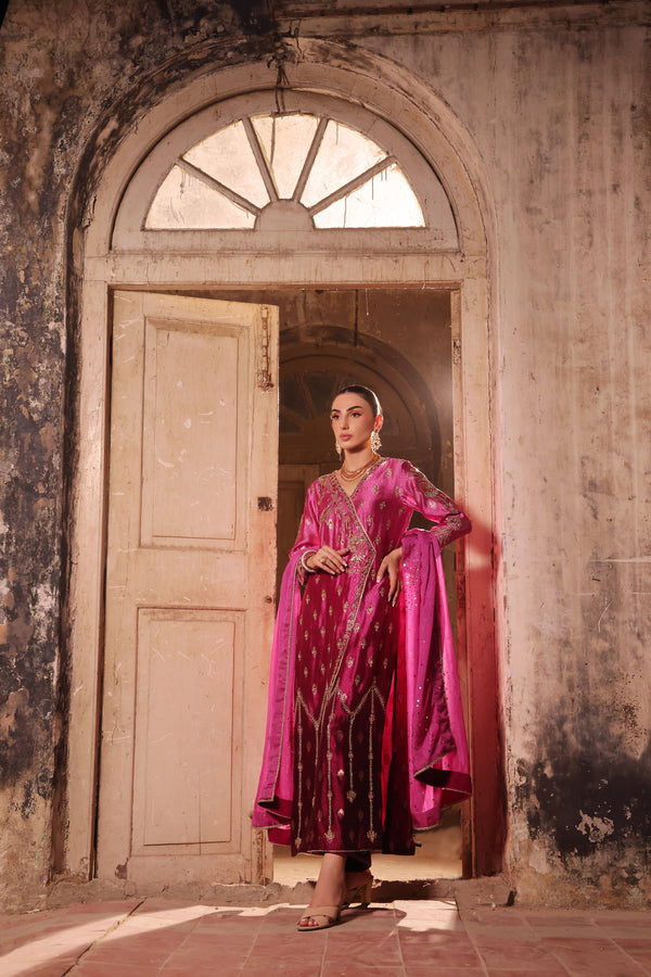 Wahaj M Khan | Banno Formals |  Magenta Ombre Bano by Wahaj M Khan - Designer Dress - Type: Ladies Clothes - Available at Libayah - 100% Original