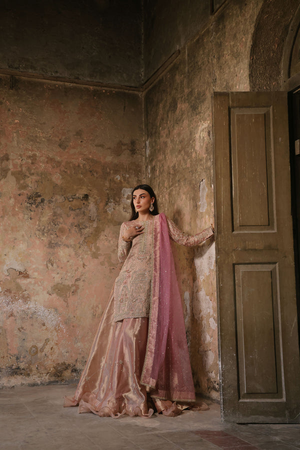 Wahaj M Khan | Banno Formals |   Pale Pink Lama Tissue Bano by Wahaj M Khan - Designer Dress - Type: Ladies Clothes - Available at Libayah - 100% Original