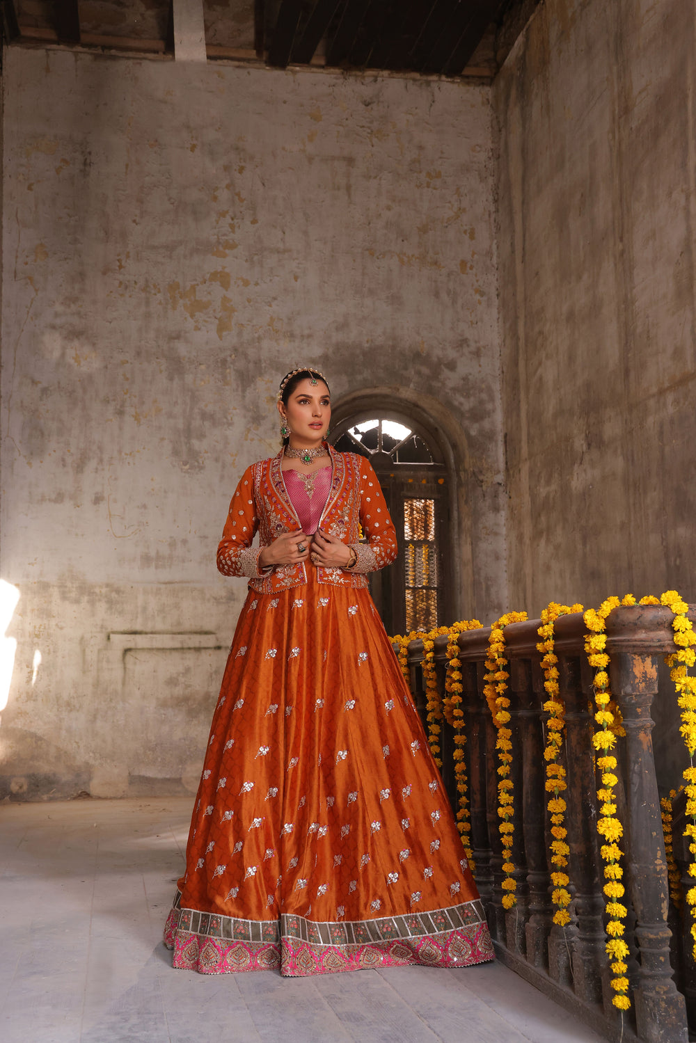 Wahaj M Khan | Banno Formals |  Bano Rust Choli Set by Wahaj M Khan - Designer Dress - Type: Ladies Clothes - Available at Libayah - 100% Original