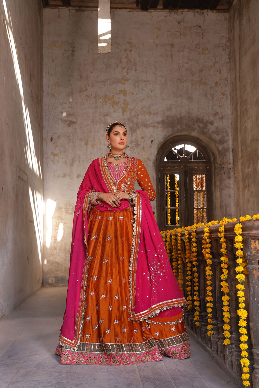 Wahaj M Khan | Banno Formals |  Bano Rust Choli Set by Wahaj M Khan - Designer Dress - Type: Ladies Clothes - Available at Libayah - 100% Original