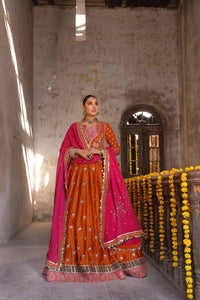 Wahaj M Khan | Banno Formals |  Bano Rust Choli Set by Wahaj M Khan - Designer Dress - Type: Ladies Clothes - Available at Libayah - 100% Original