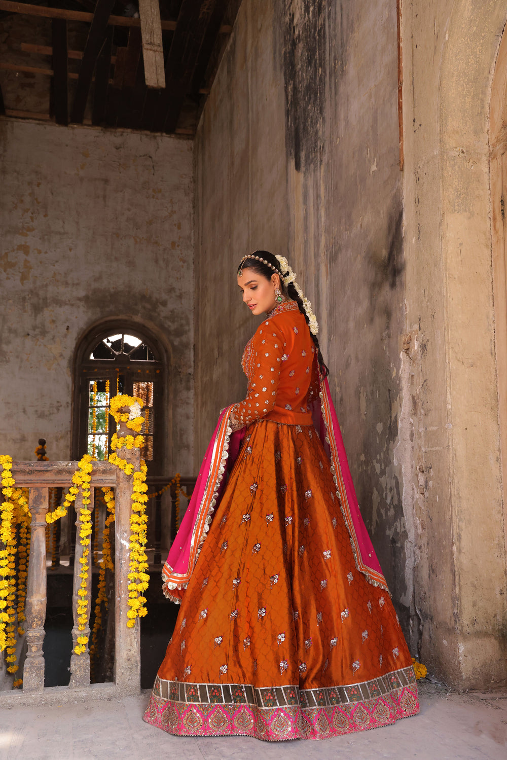 Wahaj M Khan | Banno Formals |  Bano Rust Choli Set by Wahaj M Khan - Designer Dress - Type: Ladies Clothes - Available at Libayah - 100% Original