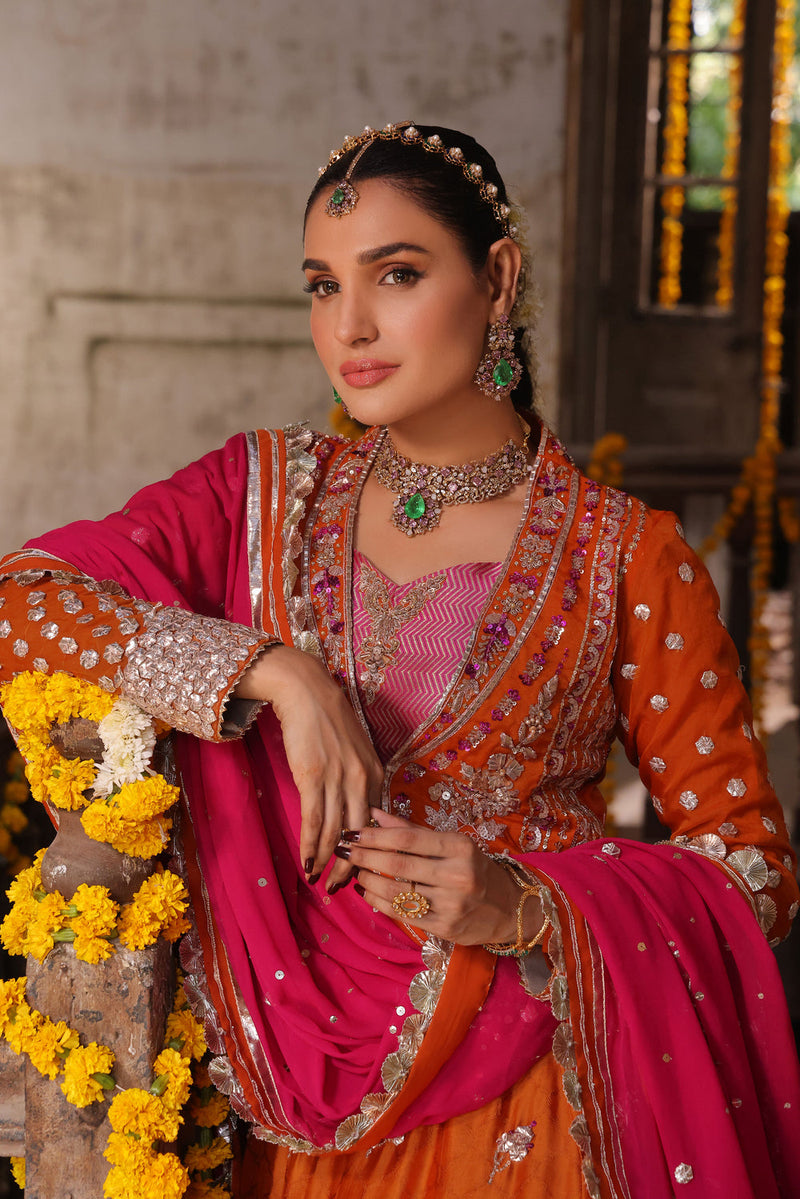 Wahaj M Khan | Banno Formals |  Bano Rust Choli Set by Wahaj M Khan - Designer Dress - Type: Ladies Clothes - Available at Libayah - 100% Original