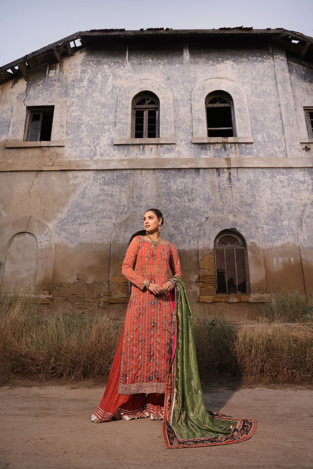 Wahaj M Khan | Banno Formals |  Peachy Rust Printed Set by Wahaj M Khan - Designer Dress - Type: Ladies Clothes - Available at Libayah - 100% Original