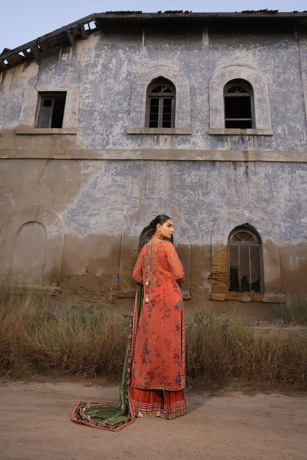 Wahaj M Khan | Banno Formals |  Peachy Rust Printed Set by Wahaj M Khan - Designer Dress - Type: Ladies Clothes - Available at Libayah - 100% Original