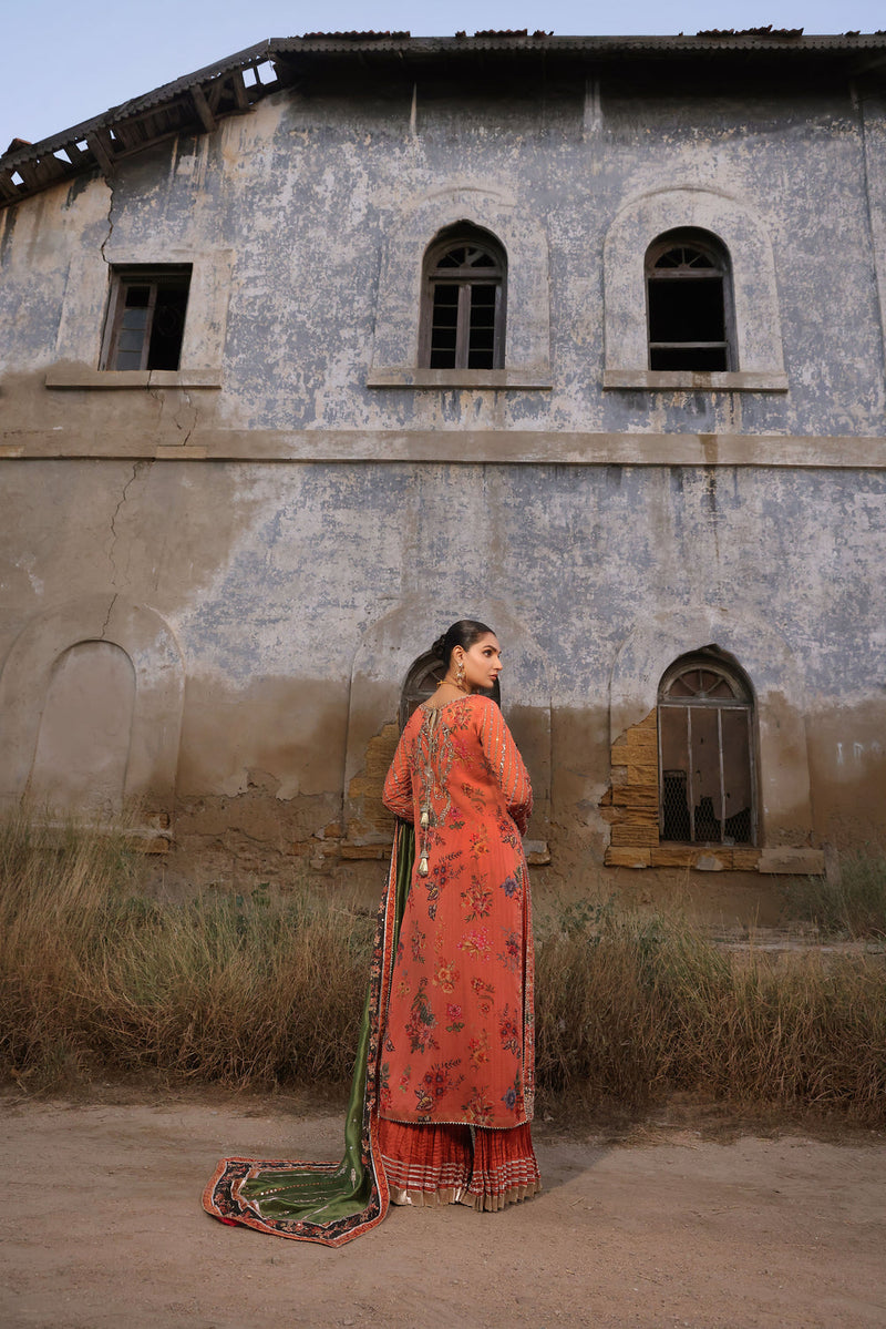 Wahaj M Khan | Banno Formals |  Peachy Rust Printed Set by Wahaj M Khan - Designer Dress - Type: Ladies Clothes - Available at Libayah - 100% Original