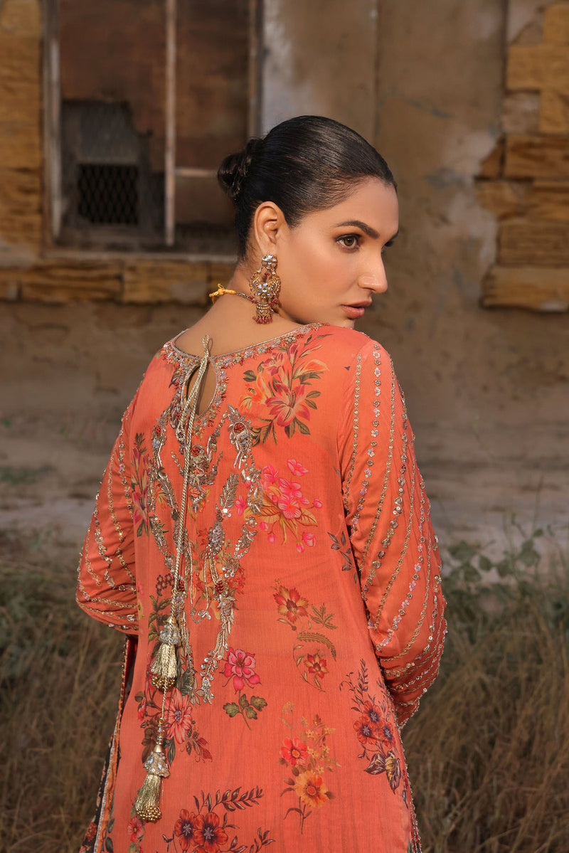 Wahaj M Khan | Banno Formals |  Peachy Rust Printed Set by Wahaj M Khan - Designer Dress - Type: Ladies Clothes - Available at Libayah - 100% Original