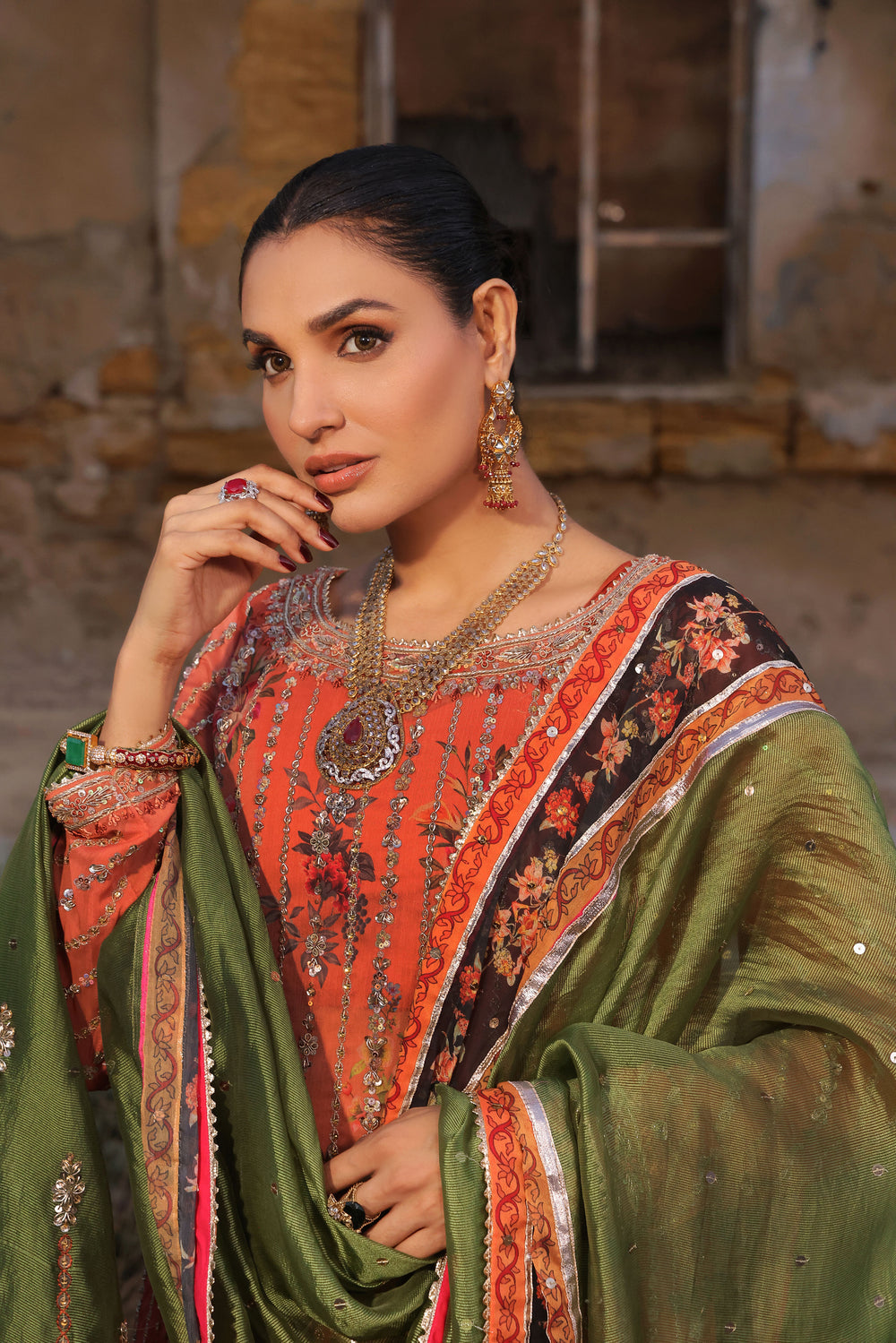 Wahaj M Khan | Banno Formals |  Peachy Rust Printed Set by Wahaj M Khan - Designer Dress - Type: Ladies Clothes - Available at Libayah - 100% Original