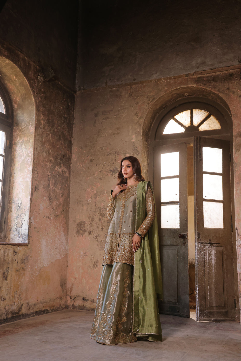 Wahaj M Khan | Banno Formals |  Mint Lama Bano Outfit by Wahaj M Khan - Designer Dress - Type: Ladies Clothes - Available at Libayah - 100% Original