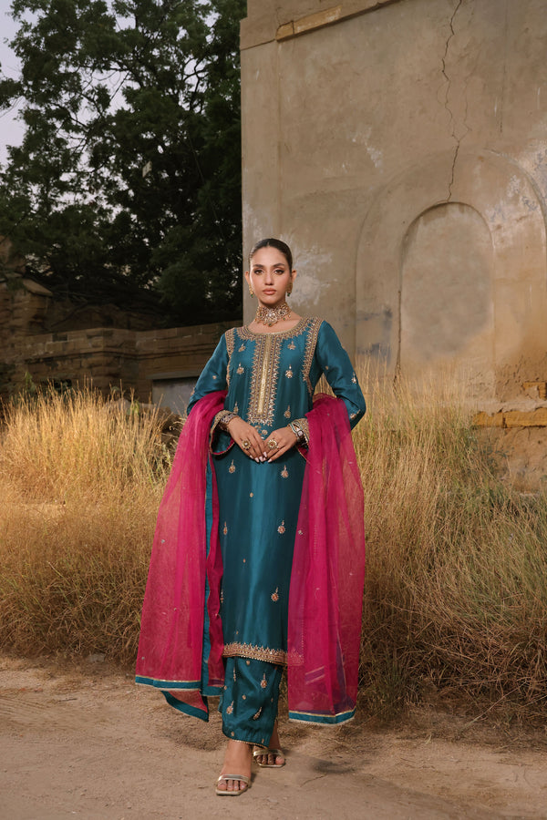 Wahaj M Khan | Banno Formals |  Teal Maroori set by Wahaj M Khan - Designer Dress - Type: Ladies Clothes - Available at Libayah - 100% Original