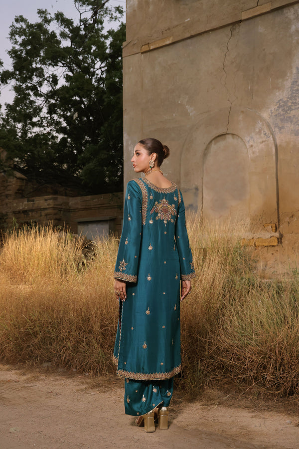 Wahaj M Khan | Banno Formals |  Teal Maroori set by Wahaj M Khan - Designer Dress - Type: Ladies Clothes - Available at Libayah - 100% Original