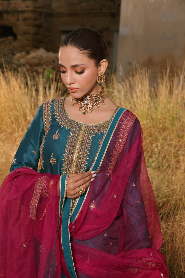 Wahaj M Khan | Banno Formals |  Teal Maroori set by Wahaj M Khan - Designer Dress - Type: Ladies Clothes - Available at Libayah - 100% Original