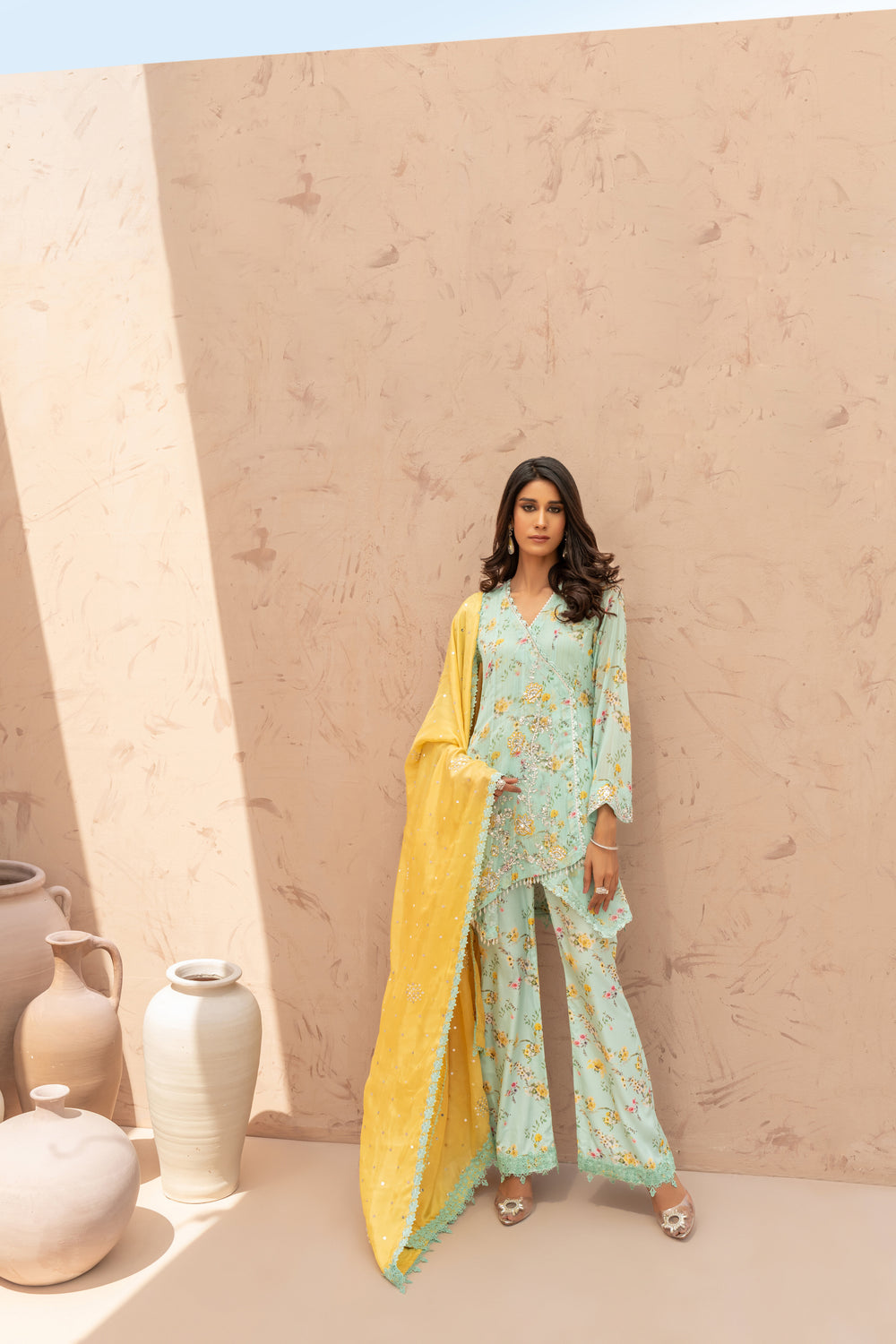 Wahaj M Khan | The Print Story |  Ferozi Yellow TPS Peplum by Wahaj M Khan - Designer Dress - Type: Ladies Clothes - Available at Libayah - 100% Original