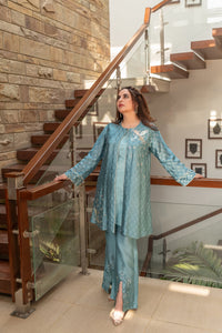 Wahaj M Khan | The Print Story |    Periwinkle Sheesha Jacket by Wahaj M Khan - Designer Dress - Type: Ladies Clothes - Available at Libayah - 100% Original