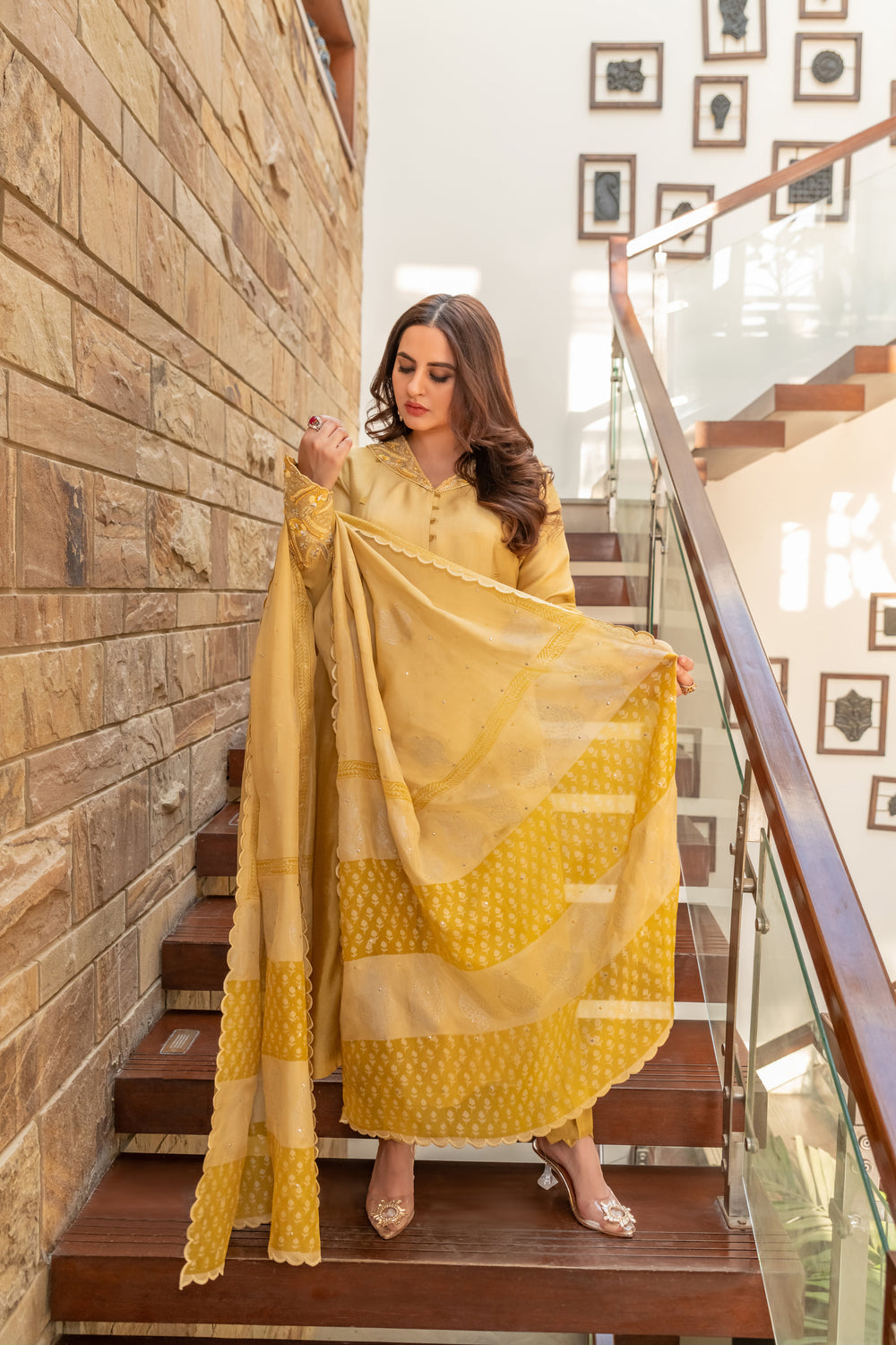Wahaj M Khan | The Print Story |  Yellow Shaded Sheesha Outfit by Wahaj M Khan - Designer Dress - Type: Ladies Clothes - Available at Libayah - 100% Original