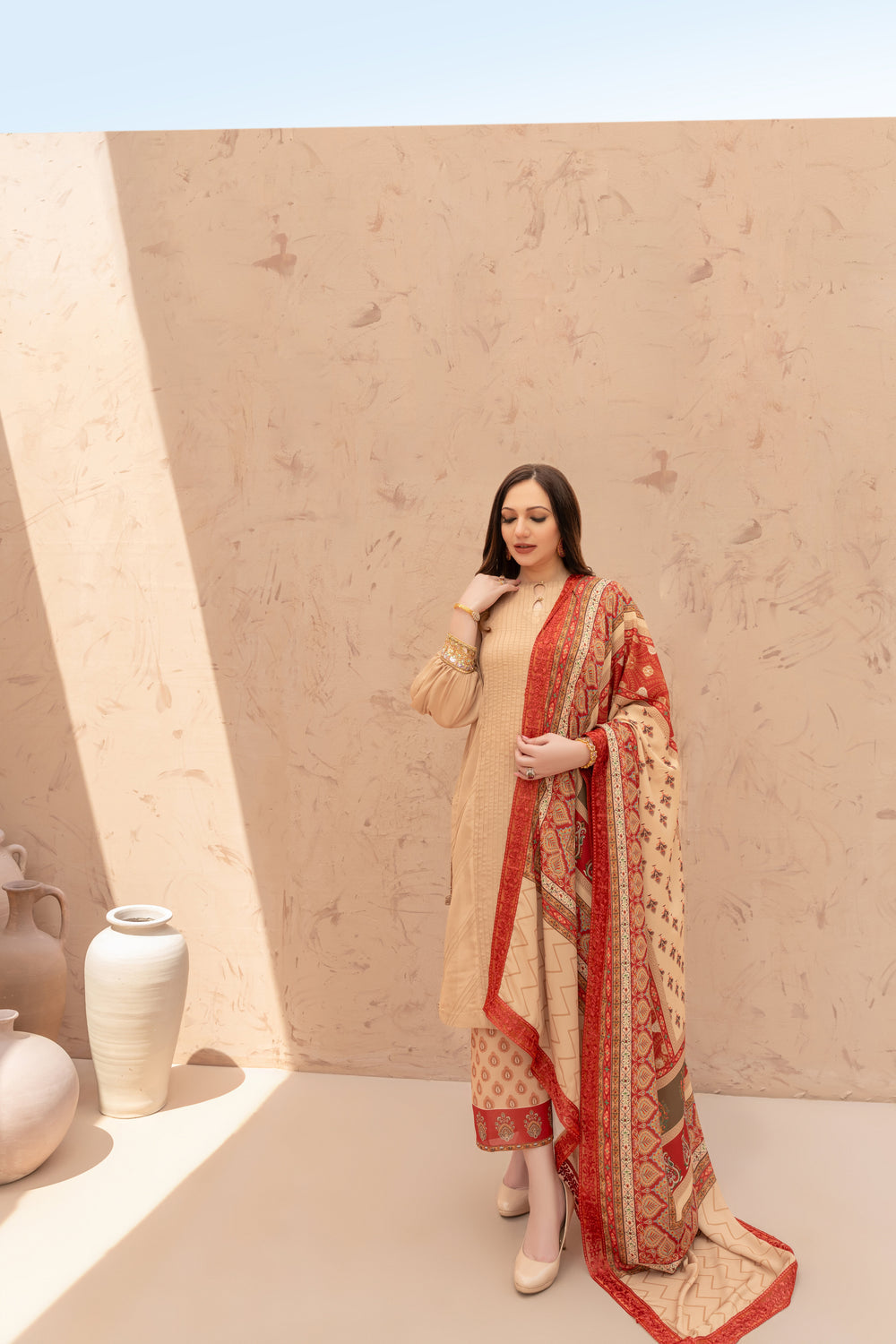 Wahaj M Khan | The Print Story |  Ivory Maroon TPS by Wahaj M Khan - Designer Dress - Type: Ladies Clothes - Available at Libayah - 100% Original