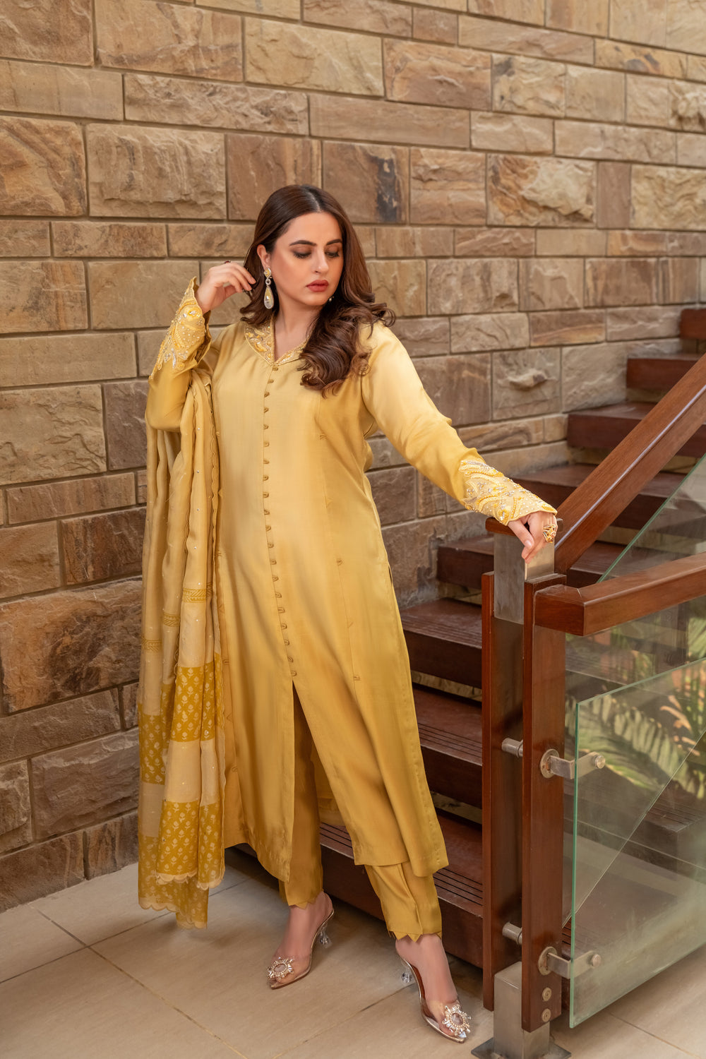 Wahaj M Khan | The Print Story |  Yellow Shaded Sheesha Outfit by Wahaj M Khan - Designer Dress - Type: Ladies Clothes - Available at Libayah - 100% Original