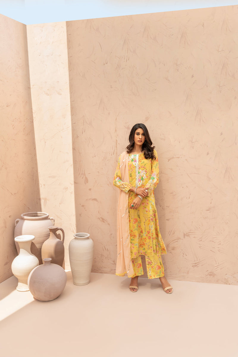 Wahaj M Khan | The Print Story |  Yellow TPS set by Wahaj M Khan - Designer Dress - Type: Ladies Clothes - Available at Libayah - 100% Original