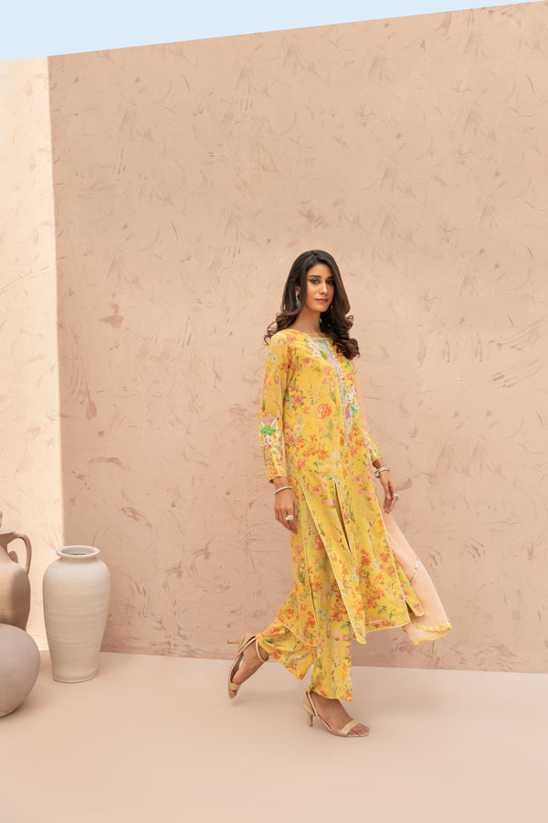 Wahaj M Khan | The Print Story |  Yellow TPS set by Wahaj M Khan - Designer Dress - Type: Ladies Clothes - Available at Libayah - 100% Original