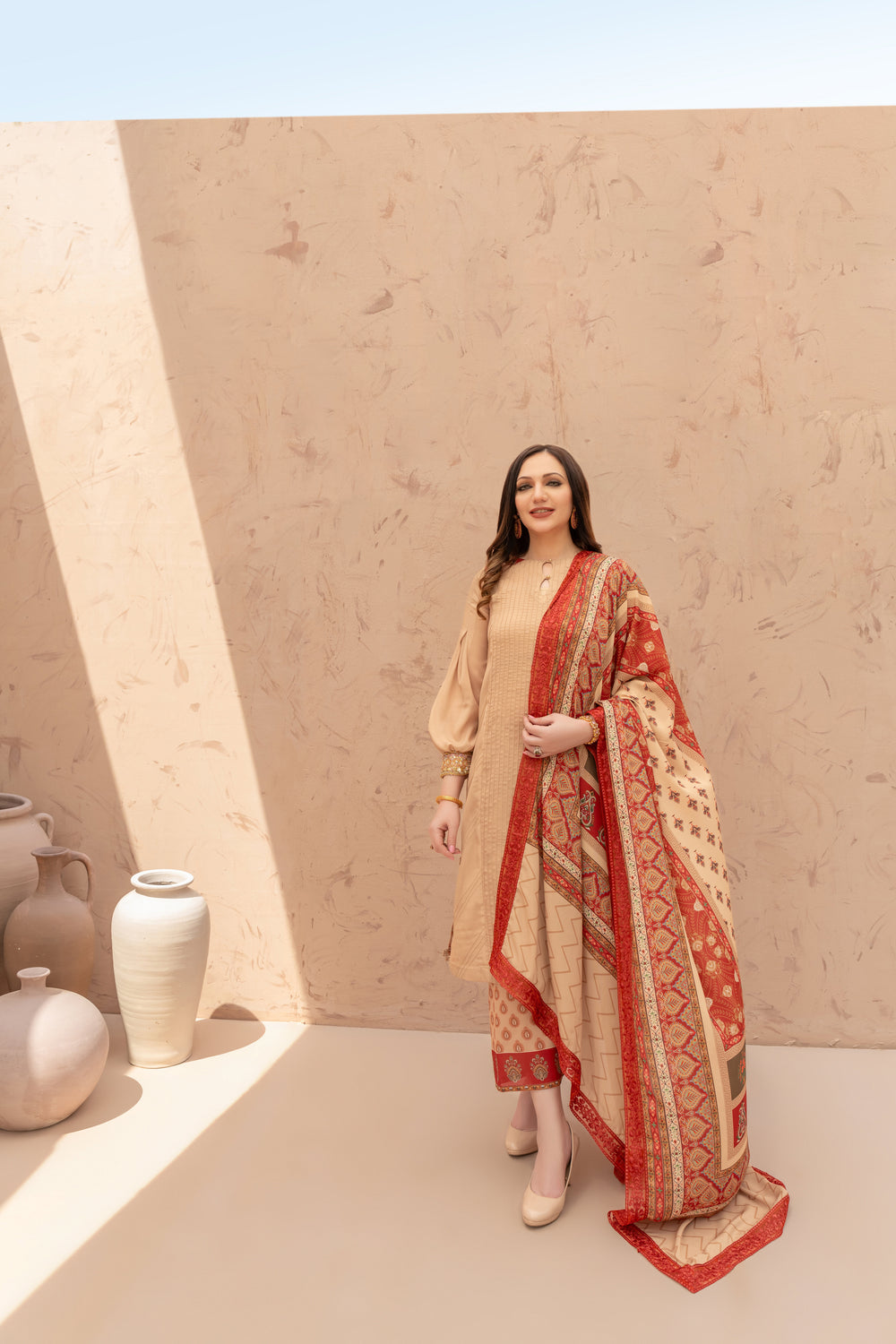 Wahaj M Khan | The Print Story |  Ivory Maroon TPS by Wahaj M Khan - Designer Dress - Type: Ladies Clothes - Available at Libayah - 100% Original