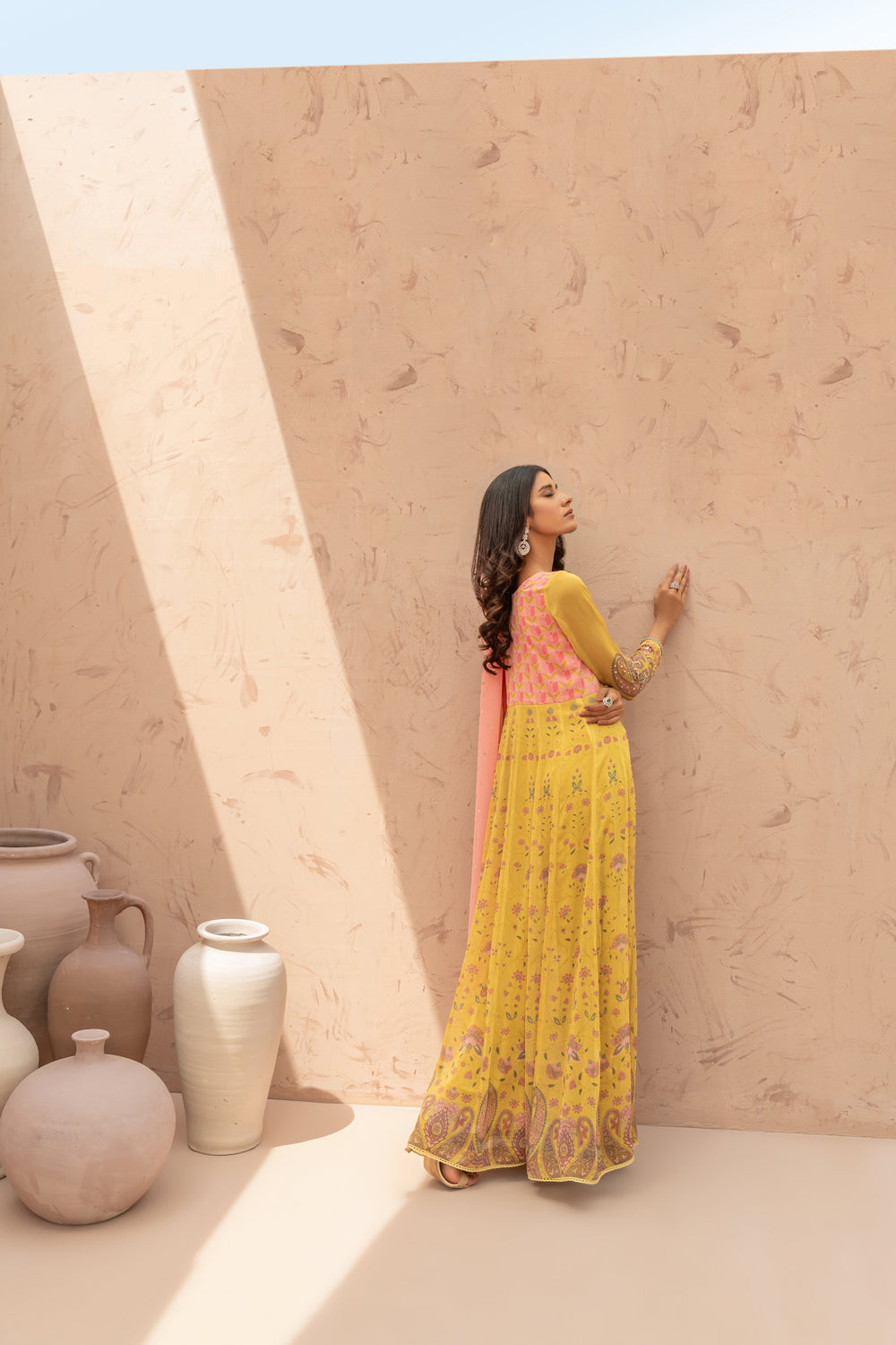 Wahaj M Khan | The Print Story |   Yellow Printed TPS Anarkali by Wahaj M Khan - Designer Dress - Type: Ladies Clothes - Available at Libayah - 100% Original