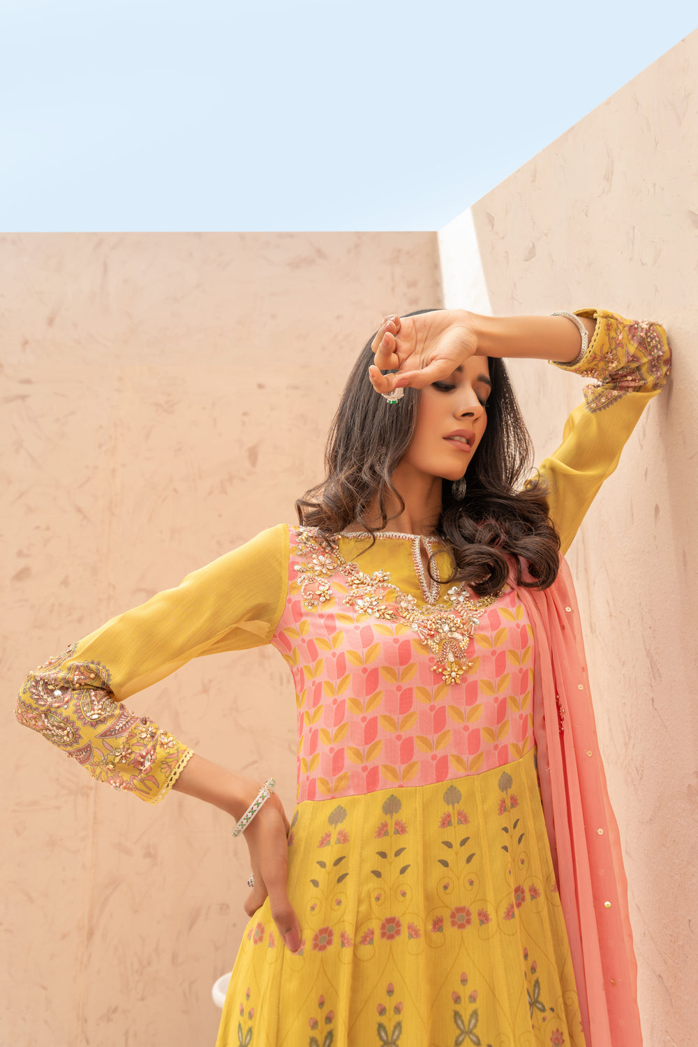 Wahaj M Khan | The Print Story |   Yellow Printed TPS Anarkali by Wahaj M Khan - Designer Dress - Type: Ladies Clothes - Available at Libayah - 100% Original