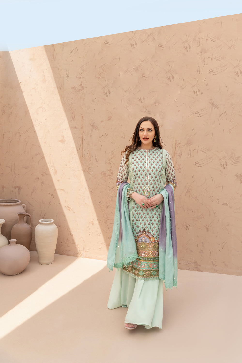 Wahaj M Khan | The Print Story |  Sea Green TPS Outfit by Wahaj M Khan - Designer Dress - Type: Ladies Clothes - Available at Libayah - 100% Original