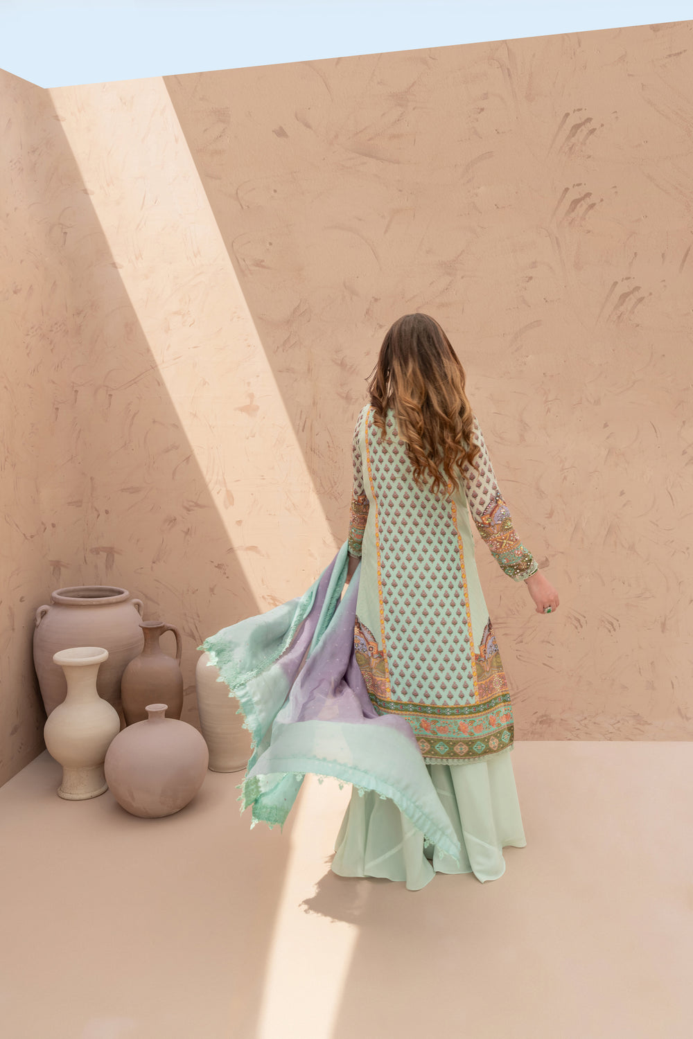 Wahaj M Khan | The Print Story |  Sea Green TPS Outfit by Wahaj M Khan - Designer Dress - Type: Ladies Clothes - Available at Libayah - 100% Original