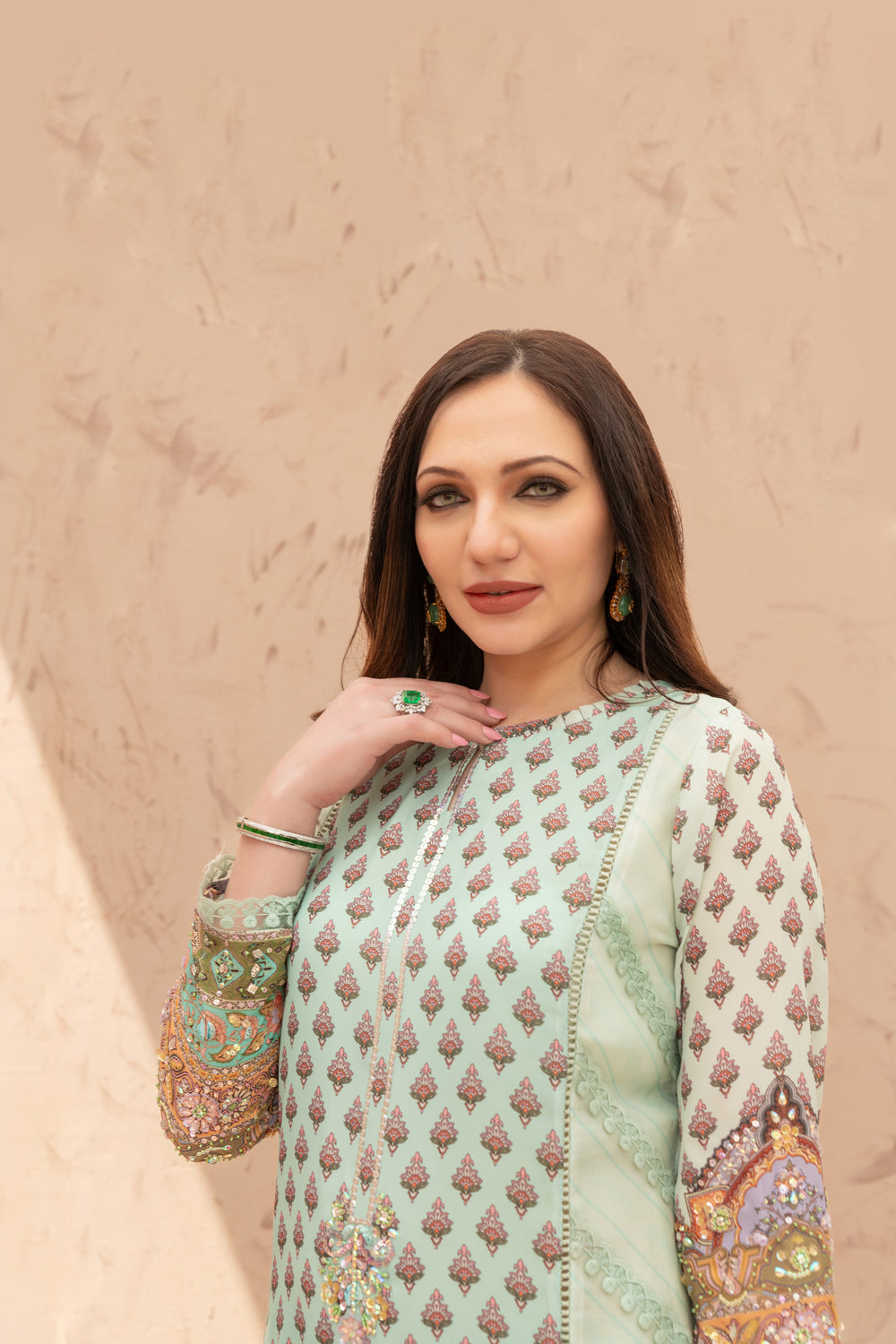 Wahaj M Khan | The Print Story |  Sea Green TPS Outfit by Wahaj M Khan - Designer Dress - Type: Ladies Clothes - Available at Libayah - 100% Original