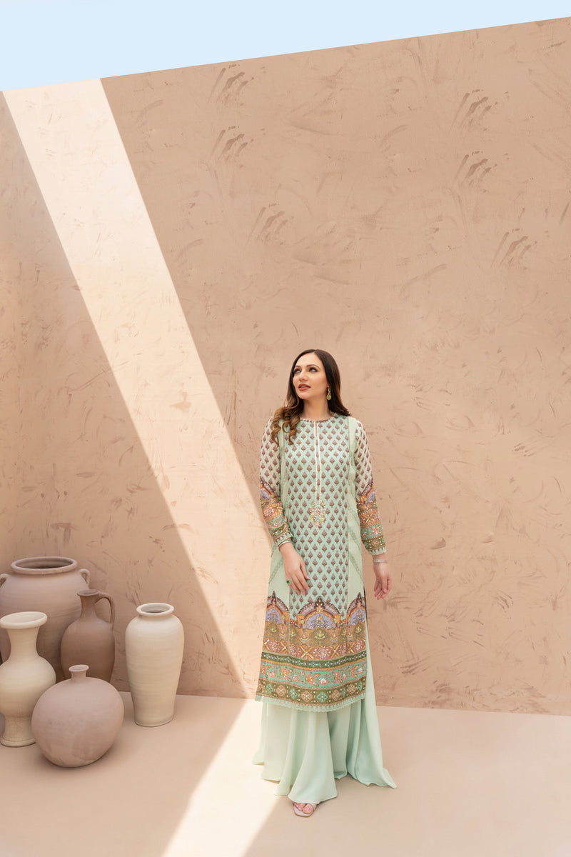 Wahaj M Khan | The Print Story |  Sea Green TPS Outfit by Wahaj M Khan - Designer Dress - Type: Ladies Clothes - Available at Libayah - 100% Original