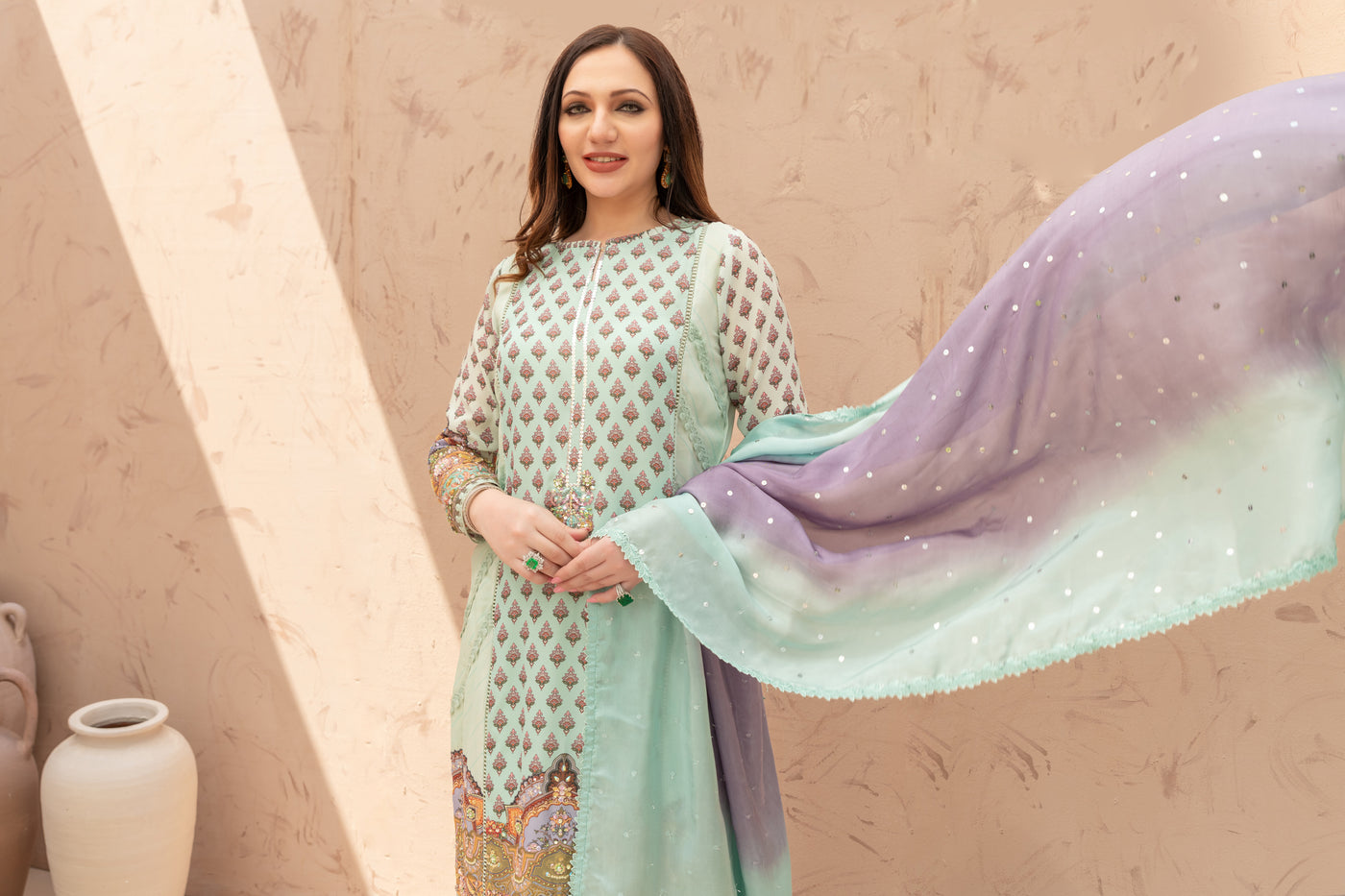 Wahaj M Khan | The Print Story |  Sea Green TPS Outfit by Wahaj M Khan - Designer Dress - Type: Ladies Clothes - Available at Libayah - 100% Original
