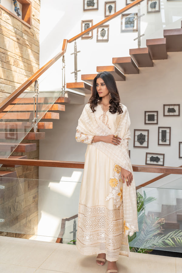 Wahaj M Khan | The Print Story |  Cream Cotton TPS Outfit by Wahaj M Khan - Designer Dress - Type: Ladies Clothes - Available at Libayah - 100% Original