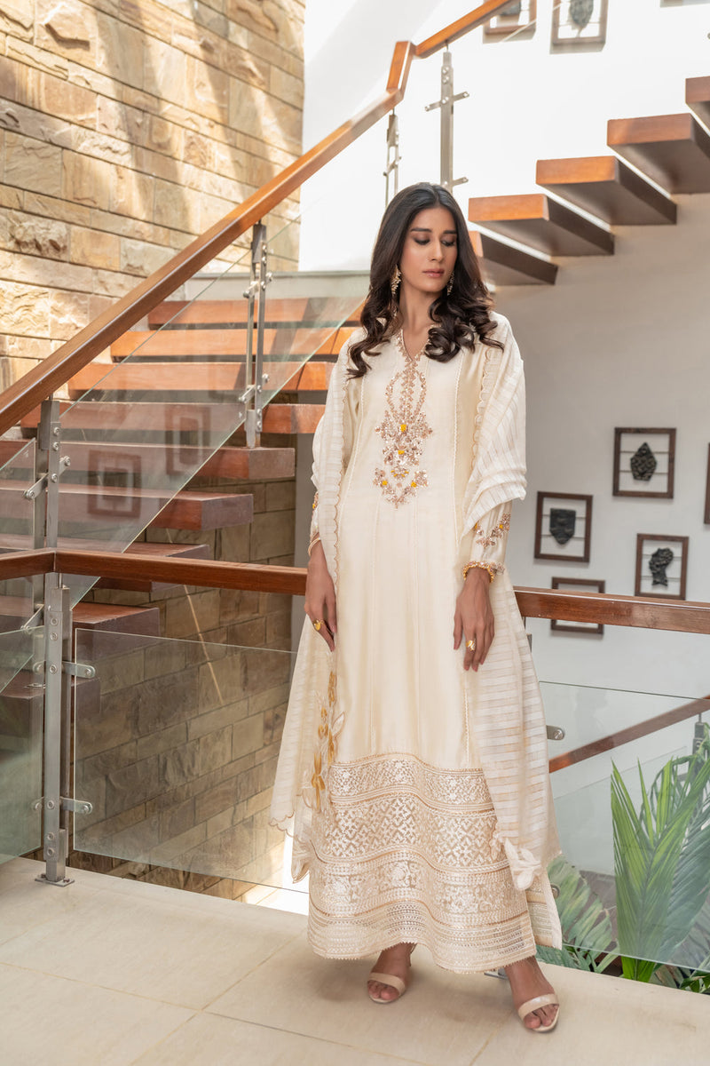 Wahaj M Khan | The Print Story |  Cream Cotton TPS Outfit by Wahaj M Khan - Designer Dress - Type: Ladies Clothes - Available at Libayah - 100% Original