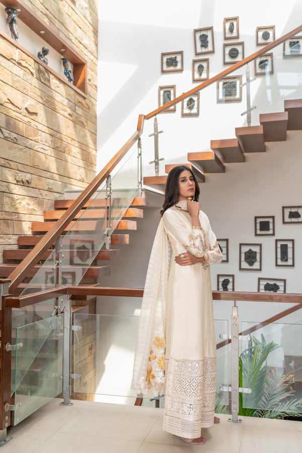 Wahaj M Khan | The Print Story |  Cream Cotton TPS Outfit by Wahaj M Khan - Designer Dress - Type: Ladies Clothes - Available at Libayah - 100% Original